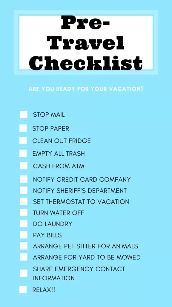 pre-vacation checklist
