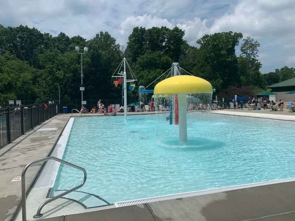 Splash pad at the aquatic center at Tanglewood Park 