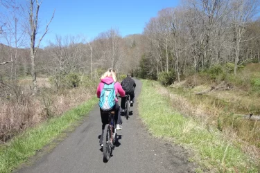 Husband and wife biking the Virginia creeper trail